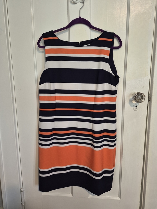 Amanda Lane Dresses & Skirts - Amanda Lane Sleeveless Striped Mini Dress in Dark Blue, White & Coral/Orange